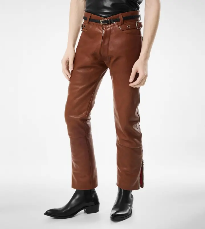 BUFFALO GRAIN LEATHER BIKER PANT HAZELNUT online